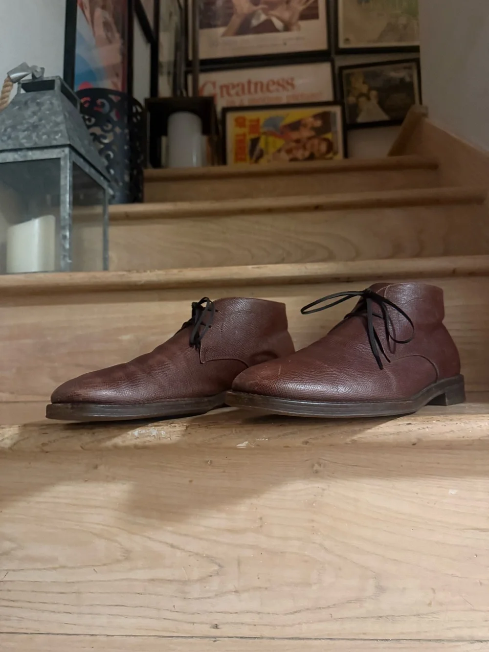 Ferragamo Men’s Pebble Grain Leather Ankle Boots (Tobacco, M-10US)